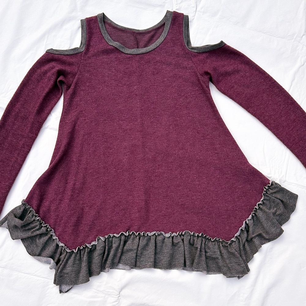 Trendy Cold Shoulder Tunic with Whimsical Hem